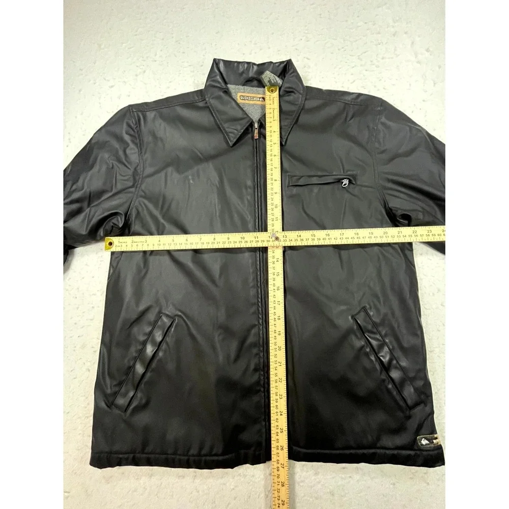 Y2K Quiksilver Jacket Mens Medium Black Fleece Lined Full Zip Insulated Thermal